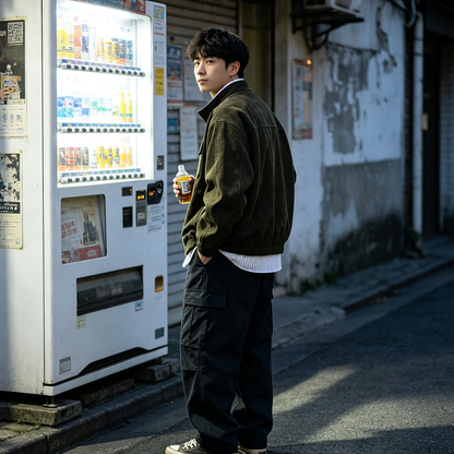 Stripe Patchwork Stand-Collar Harrington Jacket – Oversized Unisex | Yamalinclothes