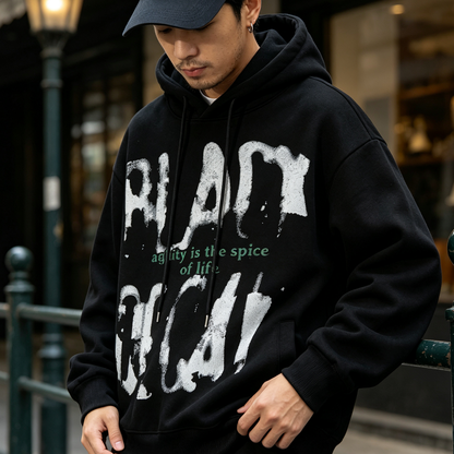 Fuzzy Letter Print Fleece Hoodie – Heavy Oversized Unisex | Yamalinclothes