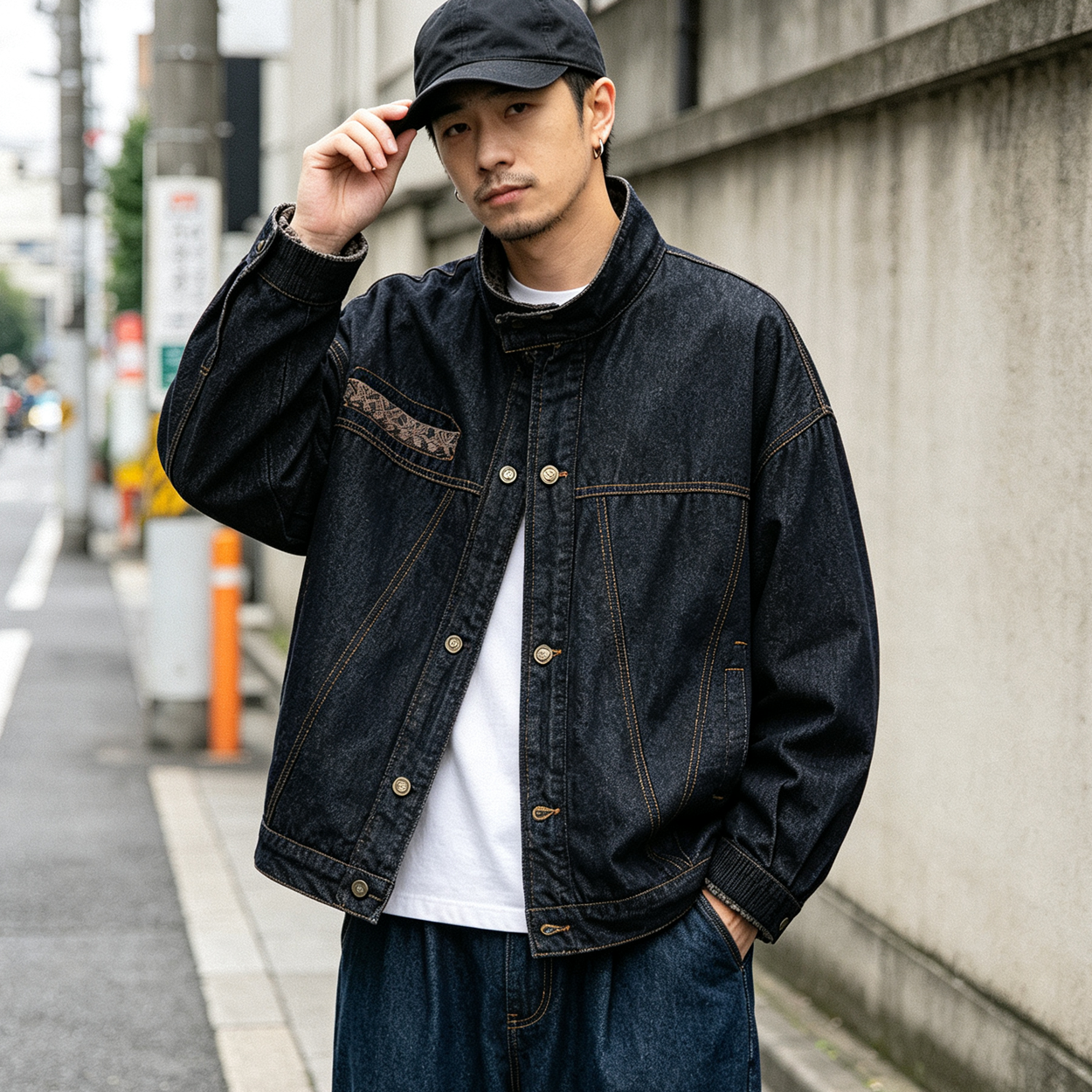 Vintage Ethnic Jacquard Denim Jacket – Oversized Unisex Embroidered Trucker Coat
