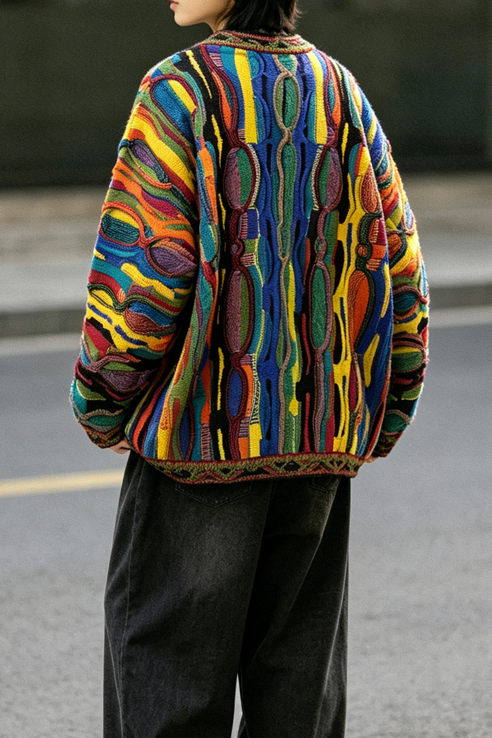 Pop Contrast Hip Hop Ethnic Knit Pullover – Vintage Loose – Japanese vintage | fall outfits 2026 | fall winter outfits | classy winter outfits | lazy comfy outfits | japanese streetwear | vintage workwear | yamalin clothes | Yamalinclothes
