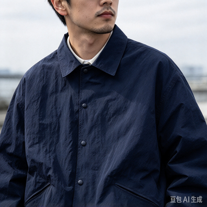 Japanese Vintage Letter Embroidered Lapel Coach Jacket – Oversized Unisex | Yamalinclothes