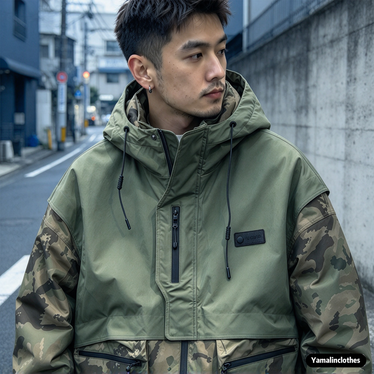 Camouflage Patchwork Hooded Down Jacket – White Duck Down Warm Loose Unisex – | japanese streetwear | vintage workwear | unisex | Yamalinclothes