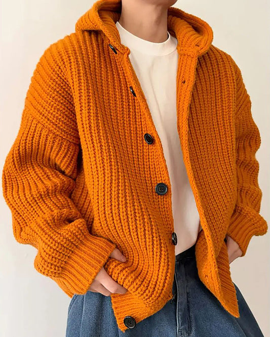 1.5KG Heavyweight Hooded Chunky Knit Button Sweater Coat – Oversized Vintage Winter – Japanese vintage | yamalin clothes | Yamalinclothes