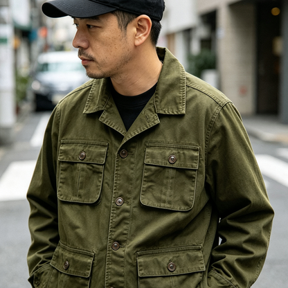 American Vintage M65 Multi-Pocket Cargo Lapel Jacket – Unisex Cotton