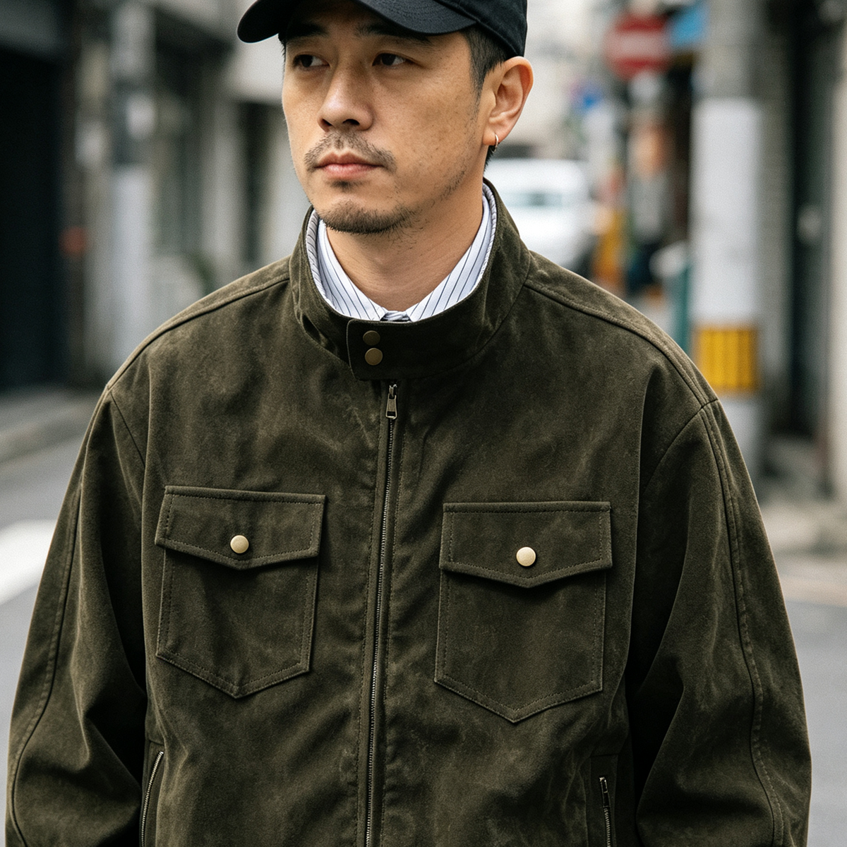 Stripe Patchwork Stand-Collar Harrington Jacket – Oversized Unisex | Yamalinclothes