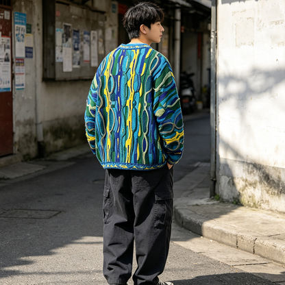 Pop Contrast Hip Hop Ethnic Knit Pullover – Vintage Loose – Japanese vintage | fall outfits 2026 | fall winter outfits | classy winter outfits | lazy comfy outfits | japanese streetwear | vintage workwear | yamalin clothes | Yamalinclothes