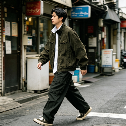 Stripe Patchwork Stand-Collar Harrington Jacket – Oversized Unisex | Yamalinclothes