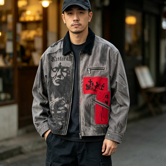 American Vintage Detroit Jacket – Patchwork Embroidered Oversized Unisex Work Jacket – Japanese vintage | yamalin clothes | Yamalinclothes