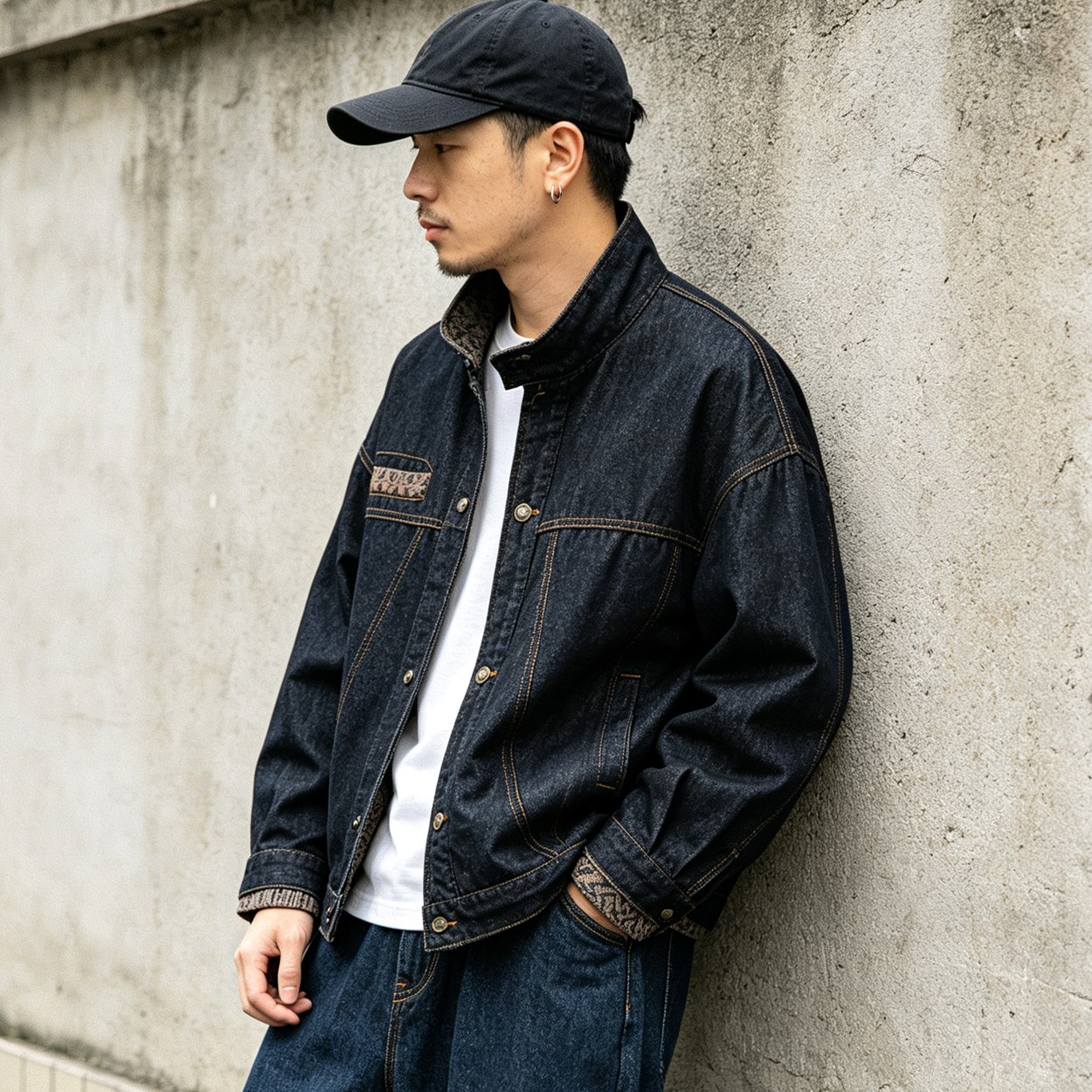 Vintage Ethnic Jacquard Denim Jacket – Oversized Unisex Embroidered Trucker Coat