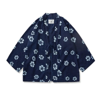 Amei Kaji plant indigo Japanese retro robe spring and autumn batik printed coat modified kimono | Japanese vintage | yamalin clothes | Yamalinclothes