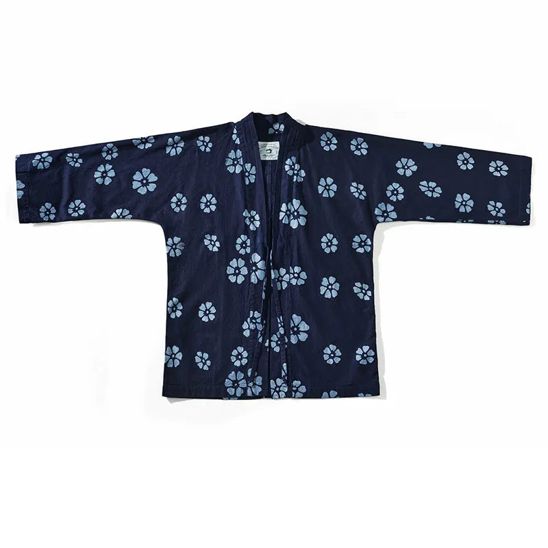 Amei Kaji plant indigo Japanese retro robe spring and autumn batik printed coat modified kimono | Japanese vintage | yamalin clothes | Yamalinclothes