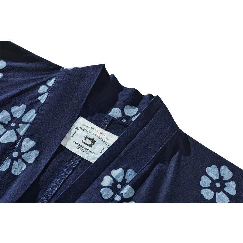 Amei Kaji plant indigo Japanese retro robe spring and autumn batik printed coat modified kimono | Japanese vintage | yamalin clothes | Yamalinclothes