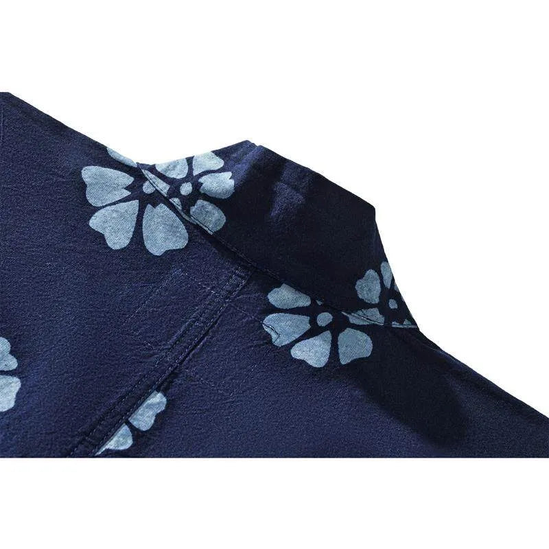 Amei Kaji plant indigo Japanese retro robe spring and autumn batik printed coat modified kimono | Japanese vintage | yamalin clothes | Yamalinclothes