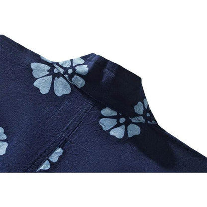 Amei Kaji plant indigo Japanese retro robe spring and autumn batik printed coat modified kimono | Japanese vintage | yamalin clothes | Yamalinclothes
