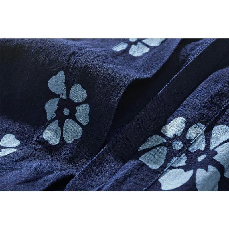 Amei Kaji plant indigo Japanese retro robe spring and autumn batik printed coat modified kimono | Japanese vintage | yamalin clothes | Yamalinclothes