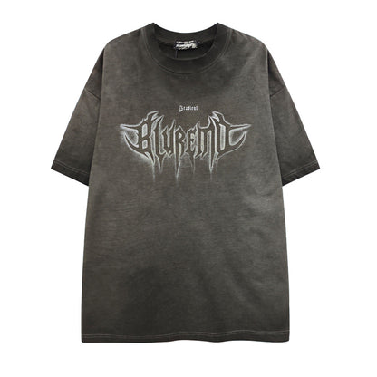 American High Street Washed Distressed Letter Print T-Shirt - Oversized Unisex Pure Cotton Short Sleeve Tee