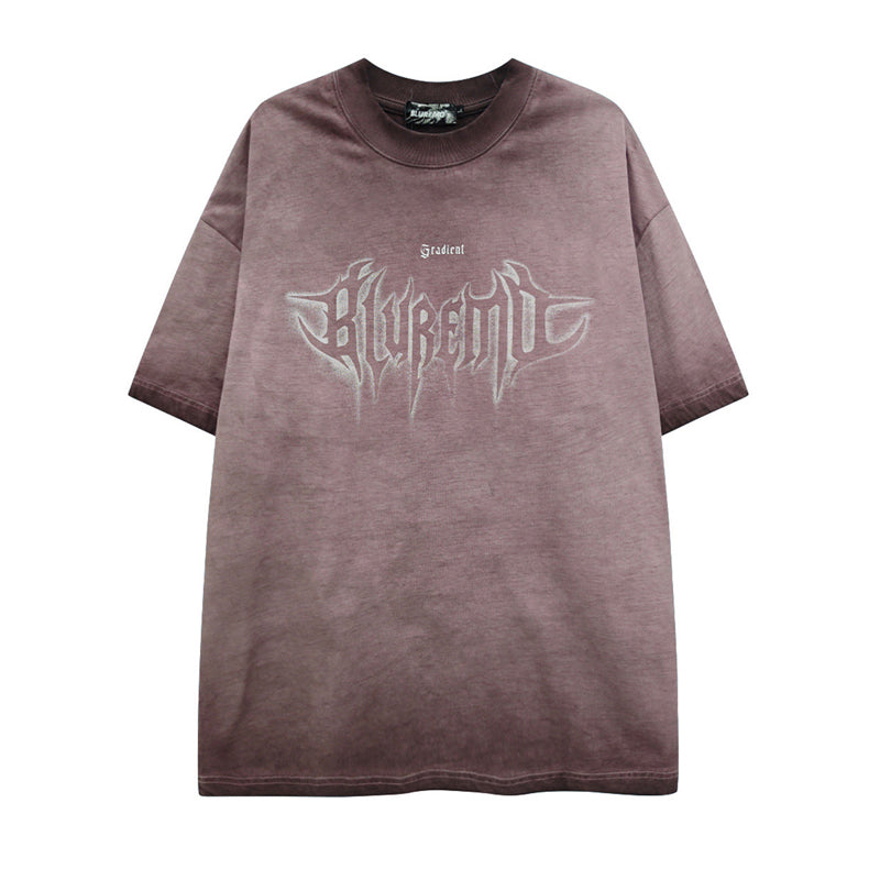 American High Street Washed Distressed Letter Print T-Shirt - Oversized Unisex Pure Cotton Short Sleeve Tee
