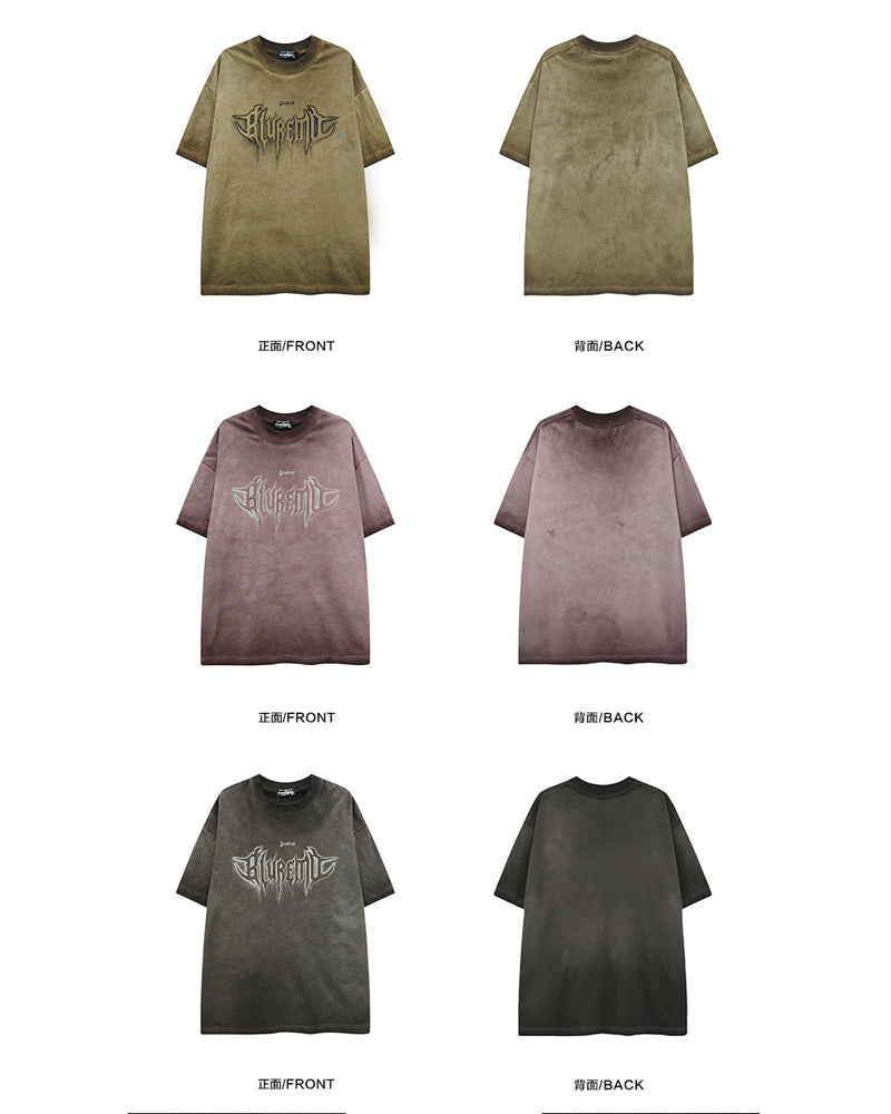 American High Street Washed Distressed Letter Print T-Shirt - Oversized Unisex Pure Cotton Short Sleeve Tee