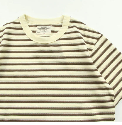 American retro heavy jacquard stripe short sleeve male Ami Ka drape contrast loose crew neck casual T-shirt tide | Japanese vintage | yamalin clothes | Yamalinclothes