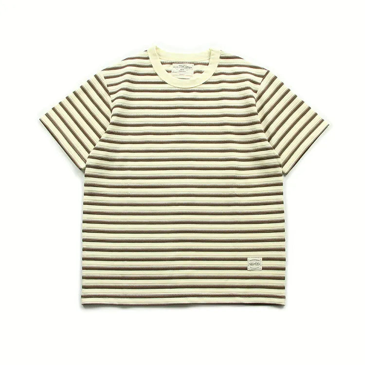 American retro heavy jacquard stripe short sleeve male Ami Ka drape contrast loose crew neck casual T-shirt tide | Japanese vintage | yamalin clothes | Yamalinclothes