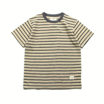 American retro heavy jacquard stripe short sleeve male Ami Ka drape contrast loose crew neck casual T-shirt tide | Japanese vintage | yamalin clothes | Yamalinclothes