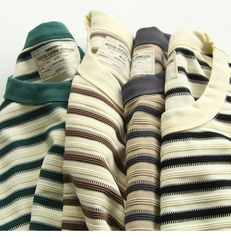 American retro heavy jacquard stripe short sleeve male Ami Ka drape contrast loose crew neck casual T-shirt tide | Japanese vintage | yamalin clothes | Yamalinclothes