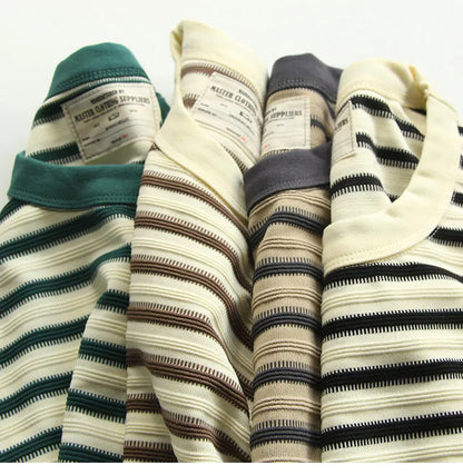 American retro heavy jacquard stripe short sleeve male Ami Ka drape contrast loose crew neck casual T-shirt tide | Japanese vintage | yamalin clothes | Yamalinclothes