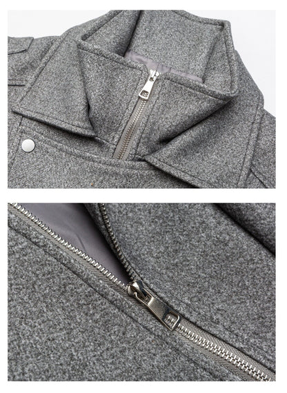 American Retro Wool Lapel Motorcycle Jacket - Cropped Unisex Autumn Winter Coat