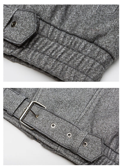 American Retro Wool Lapel Motorcycle Jacket - Cropped Unisex Autumn Winter Coat