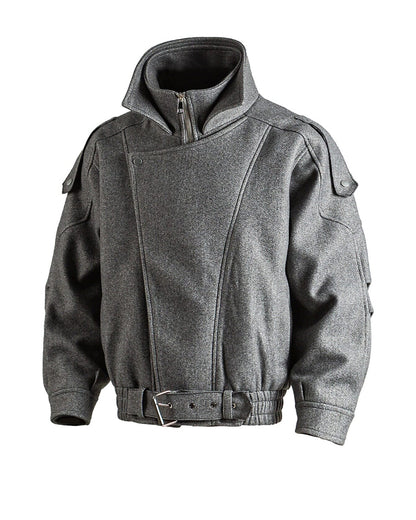American Retro Wool Lapel Motorcycle Jacket - Cropped Unisex Autumn Winter Coat