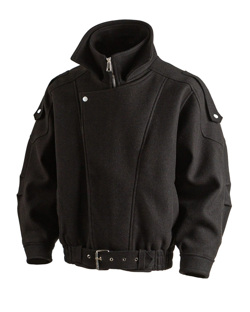 American Retro Wool Lapel Motorcycle Jacket - Cropped Unisex Autumn Winter Coat