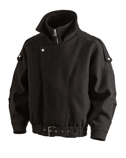 American Retro Wool Lapel Motorcycle Jacket - Cropped Unisex Autumn Winter Coat