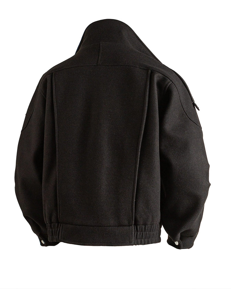 American Retro Wool Lapel Motorcycle Jacket - Cropped Unisex Autumn Winter Coat