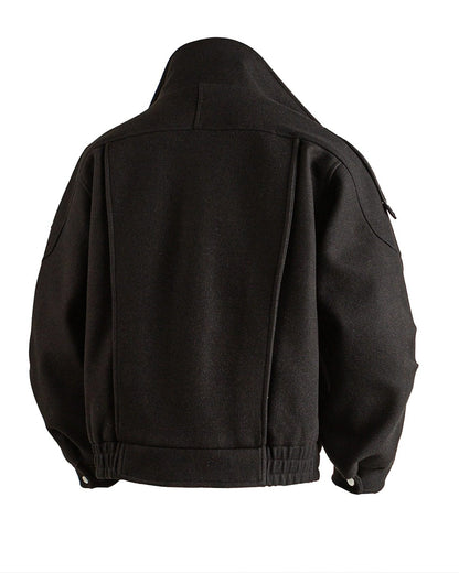 American Retro Wool Lapel Motorcycle Jacket - Cropped Unisex Autumn Winter Coat