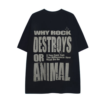 American Vintage Mottled Letter Print Heavyweight T-Shirt - 245G Washed Distressed Pure Cotton Short Sleeve Tee for Men