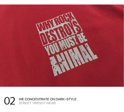 American Vintage Mottled Letter Print Heavyweight T-Shirt - 245G Washed Distressed Pure Cotton Short Sleeve Tee for Men