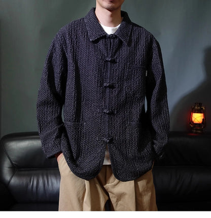 Ami Ka Chi Autumn vintage multi-pocket disc buckle cargo coat autumn loose lapel wash jacket tide