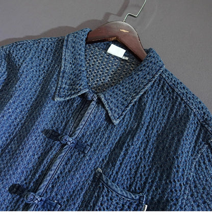 Ami Ka Chi Autumn vintage multi-pocket disc buckle cargo coat autumn loose lapel wash jacket tide