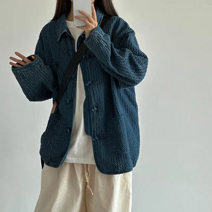 Ami Ka Chi Autumn vintage multi-pocket disc buckle cargo coat autumn loose lapel wash jacket tide