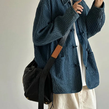 Ami Ka Chi Autumn vintage multi-pocket disc buckle cargo coat autumn loose lapel wash jacket tide