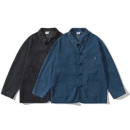 Ami Ka Chi Autumn vintage multi-pocket disc buckle cargo coat autumn loose lapel wash jacket tide
