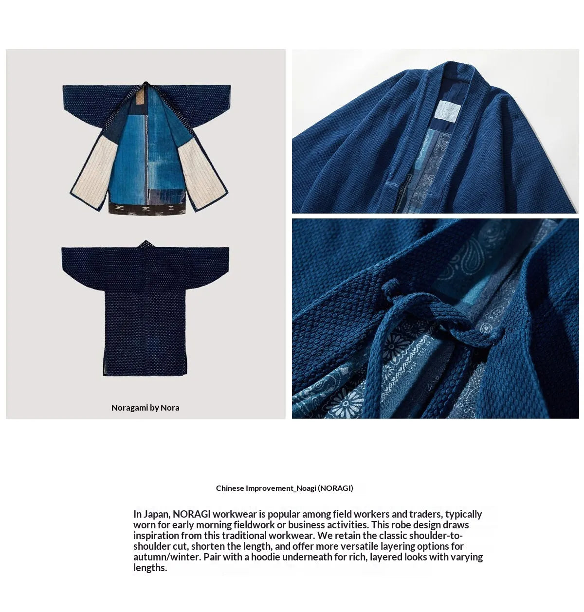 Indigo Blue Dyed Heavy Fabric Kimono Jacket – Japanese Retro Workwear Robe Coat – Japanese vintage | yamalin clothes | Yamalinclothes