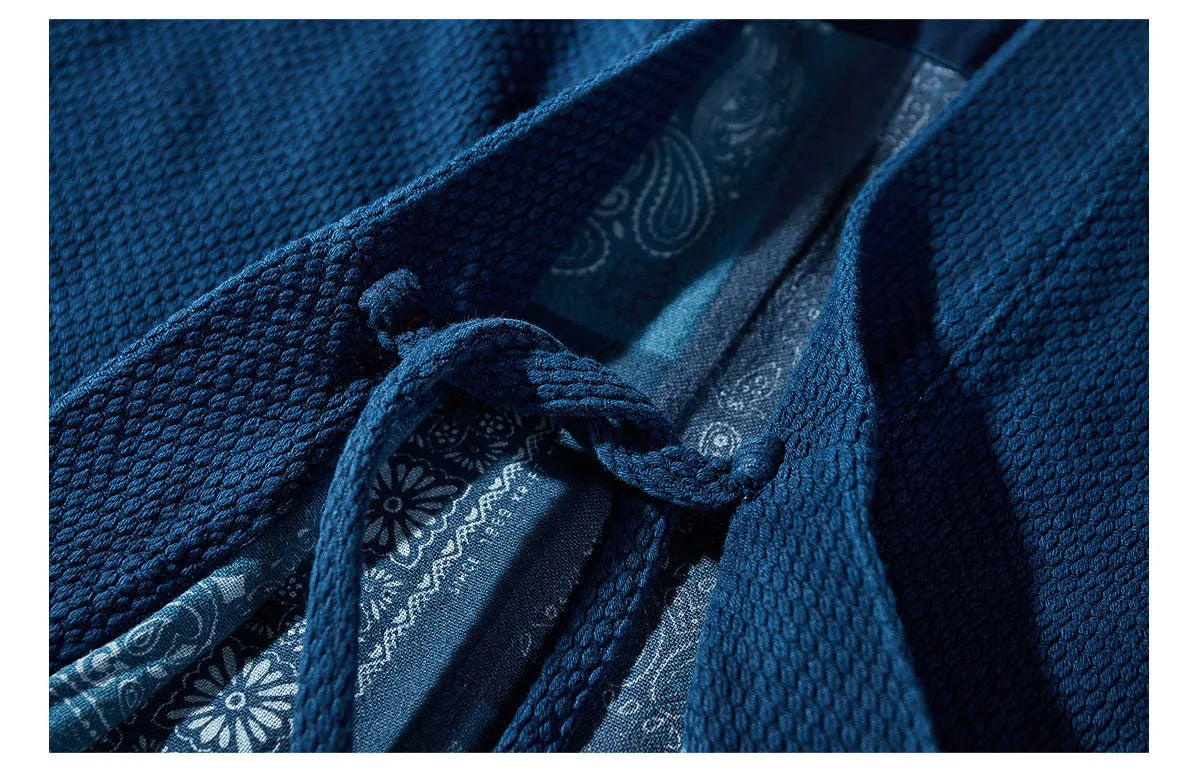 Indigo Blue Dyed Heavy Fabric Kimono Jacket – Japanese Retro Workwear Robe Coat – Japanese vintage | yamalin clothes | Yamalinclothes