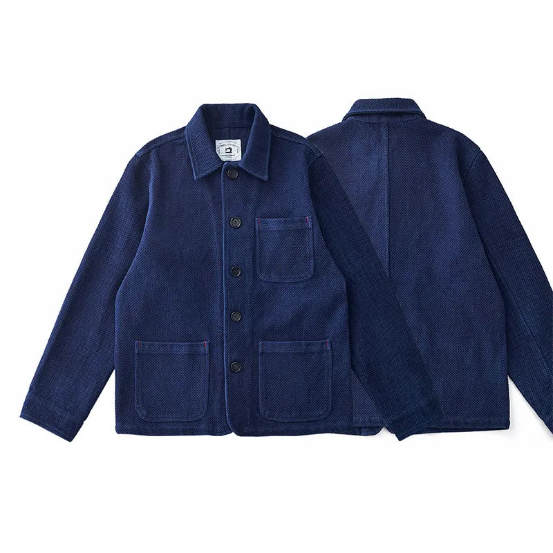 Japanese Vintage Plant Indigo Heavy French Cargo Jacket – Multi-Pocket Lapel Workwear – Japanese vintage | yamalin clothes | Yamalinclothes