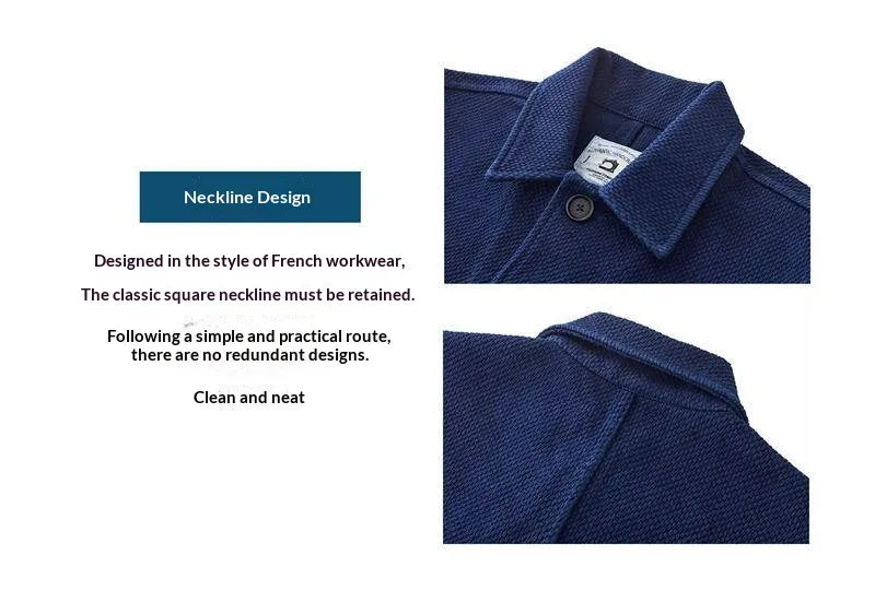 Japanese Vintage Plant Indigo Heavy French Cargo Jacket – Multi-Pocket Lapel Workwear – Japanese vintage | yamalin clothes | Yamalinclothes