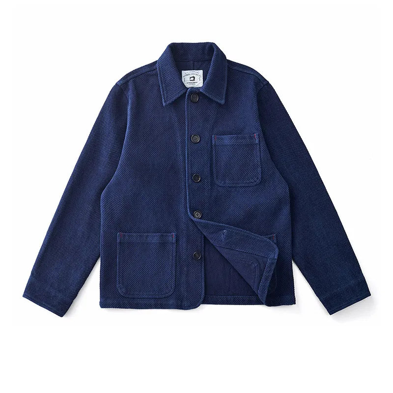 Japanese Vintage Plant Indigo Heavy French Cargo Jacket – Multi-Pocket Lapel Workwear – Japanese vintage | yamalin clothes | Yamalinclothes