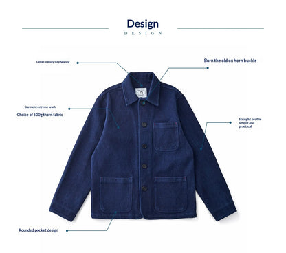 Japanese Vintage Plant Indigo Heavy French Cargo Jacket – Multi-Pocket Lapel Workwear – Japanese vintage | yamalin clothes | Yamalinclothes