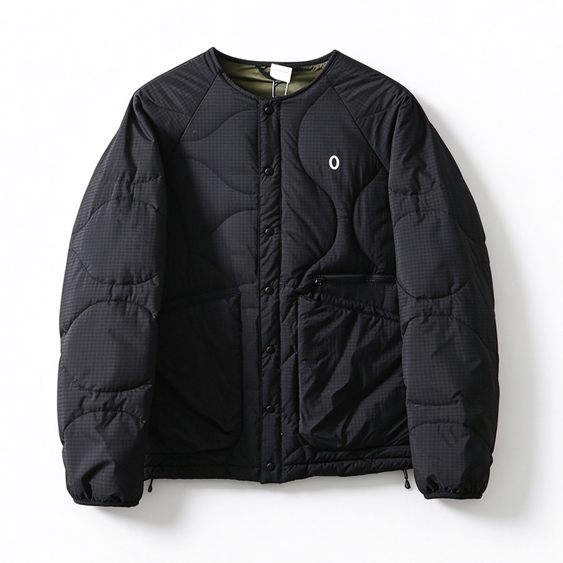 Collarless Down Jacket – Wave Quilting & Snap Front