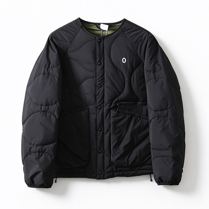 Collarless Down Jacket – Wave Quilting & Snap Front