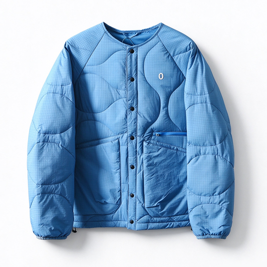 Collarless Down Jacket – Wave Quilting & Snap Front